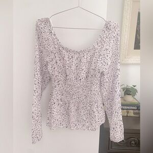 Japna purple and white long sleeve square neck ruched top flattering large